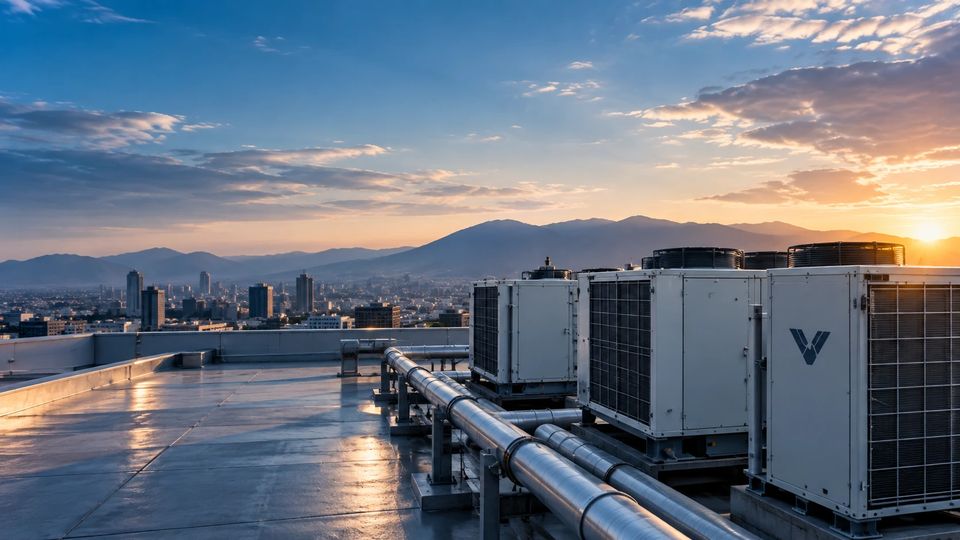 Unidades condensadoras de un sistema centralizado en la azotea de un edificio